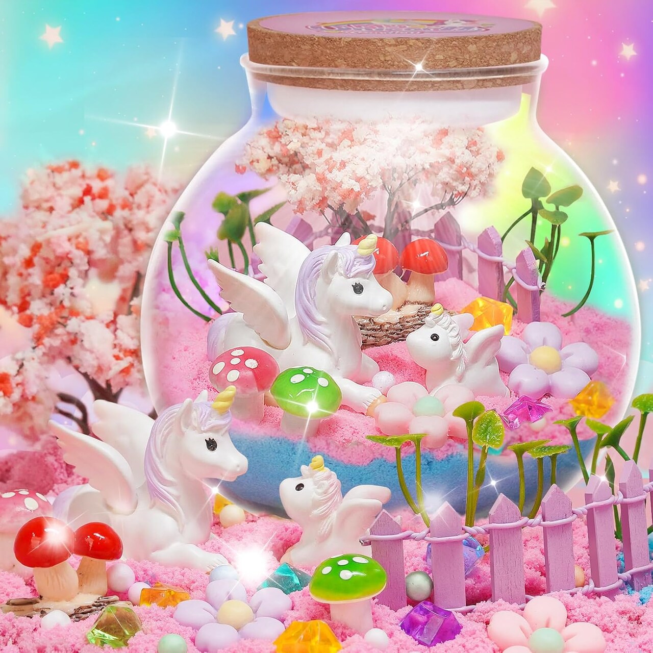 Light-Up Unicorn Terrarium Kit for Kids, DIY Arts & Crafts Gift for Girls Ages 4 5 6 7 8-12 Year Old, LED Night Light with Remote, Best Christmas Birthday Easter Unicorn Toys Gifts for Girls Kid